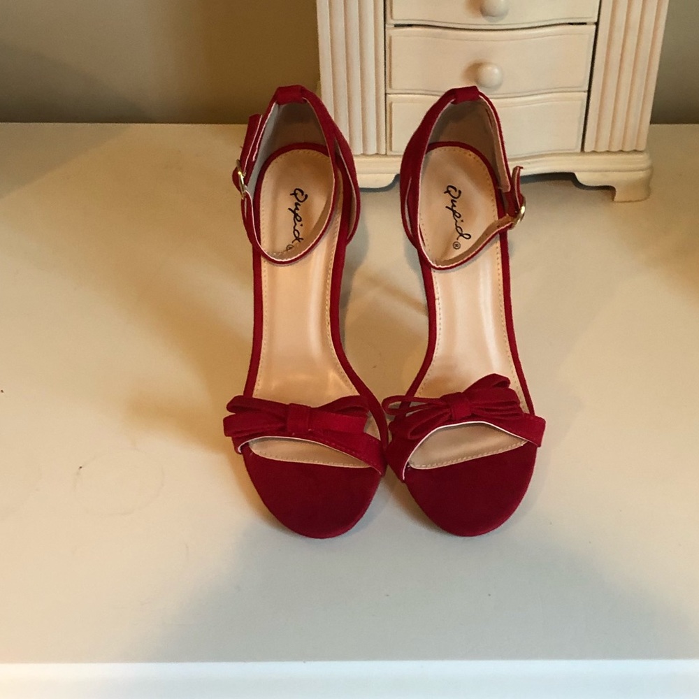 Qupid Red Heels with Bow Detail